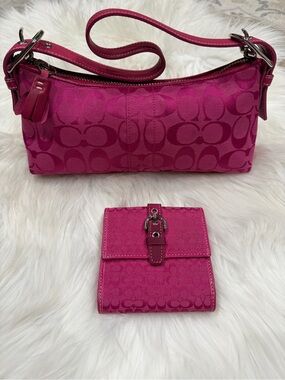 Hot Pink/Fuchsia COACH EAST WEST Soho Demi Bag Signature Jaquard Creed 6371